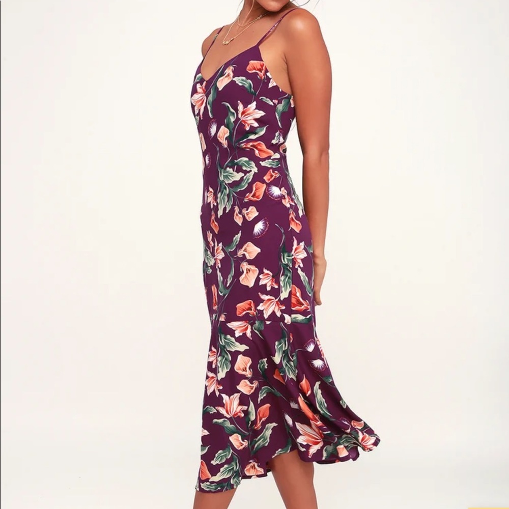 Lulus Lovely Lilies Purple Floral Print Midi Dress